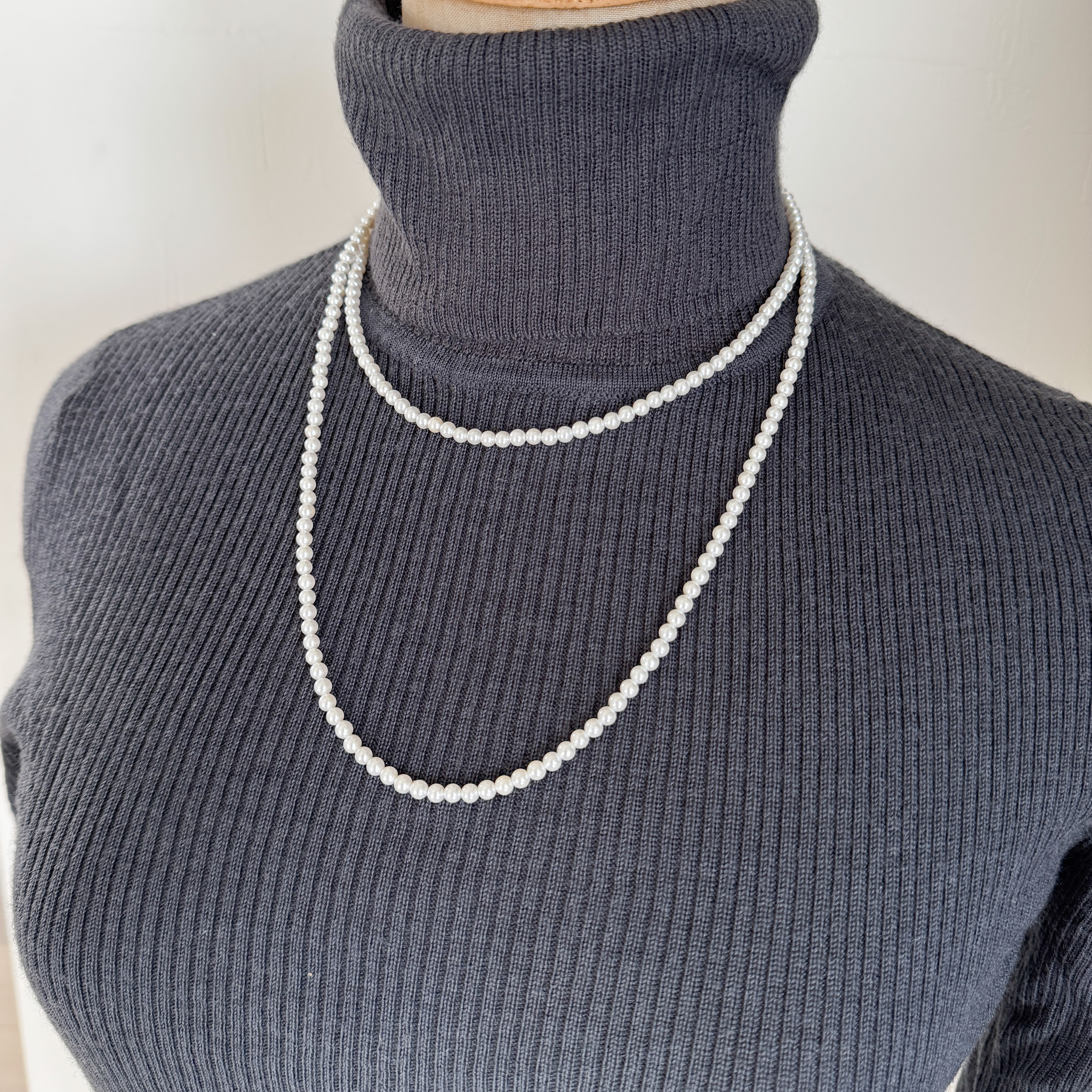 【国産貝パール】フープピアス/イヤリング＆ロングネックレスセット100cm〈シルバー〉